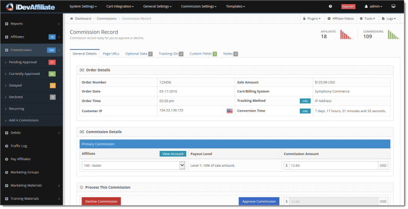 affiliate tracking option for symphony commerce