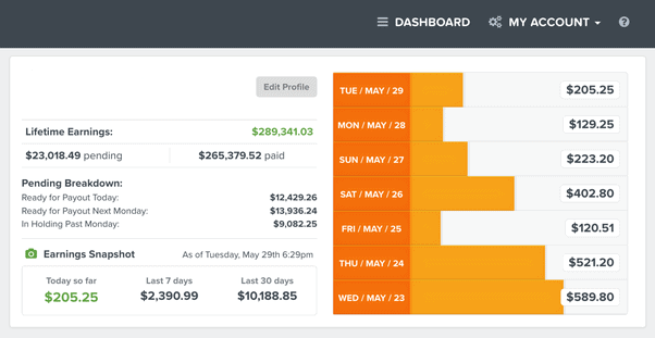 An affiliate marketer revenues dashboard