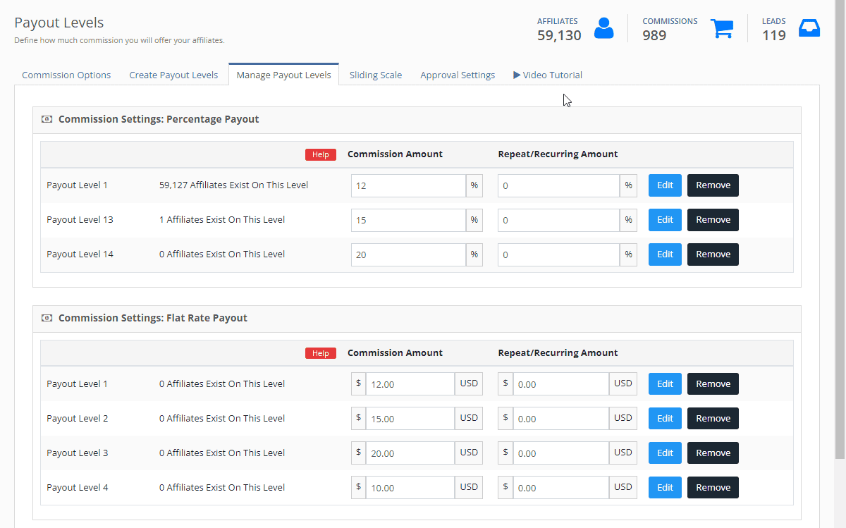 affiliate commission settings