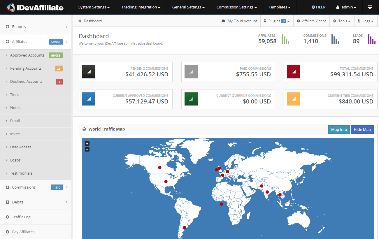 idevaffiliate admin dashboard