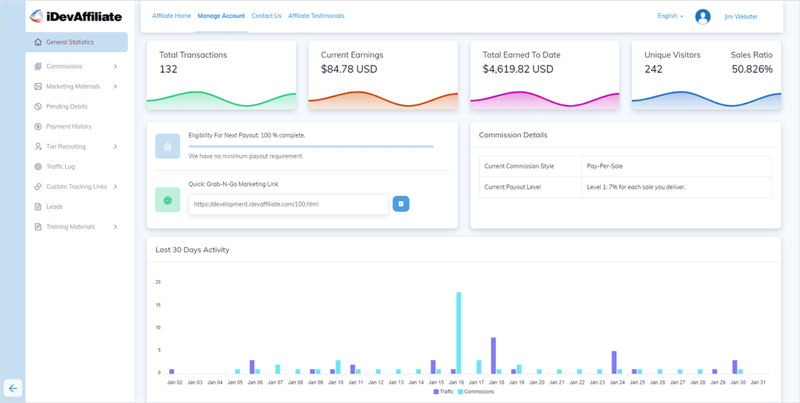 iDevAffiliate Dashboard